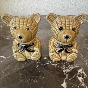 Vintage‎ 3” Yellow Corn Teddy Bear Ceramic Salt & and Pepper Shakers